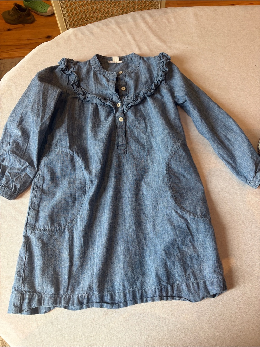 J. Crew Light Blue Denim Ruffle Yoke Shirt Dress